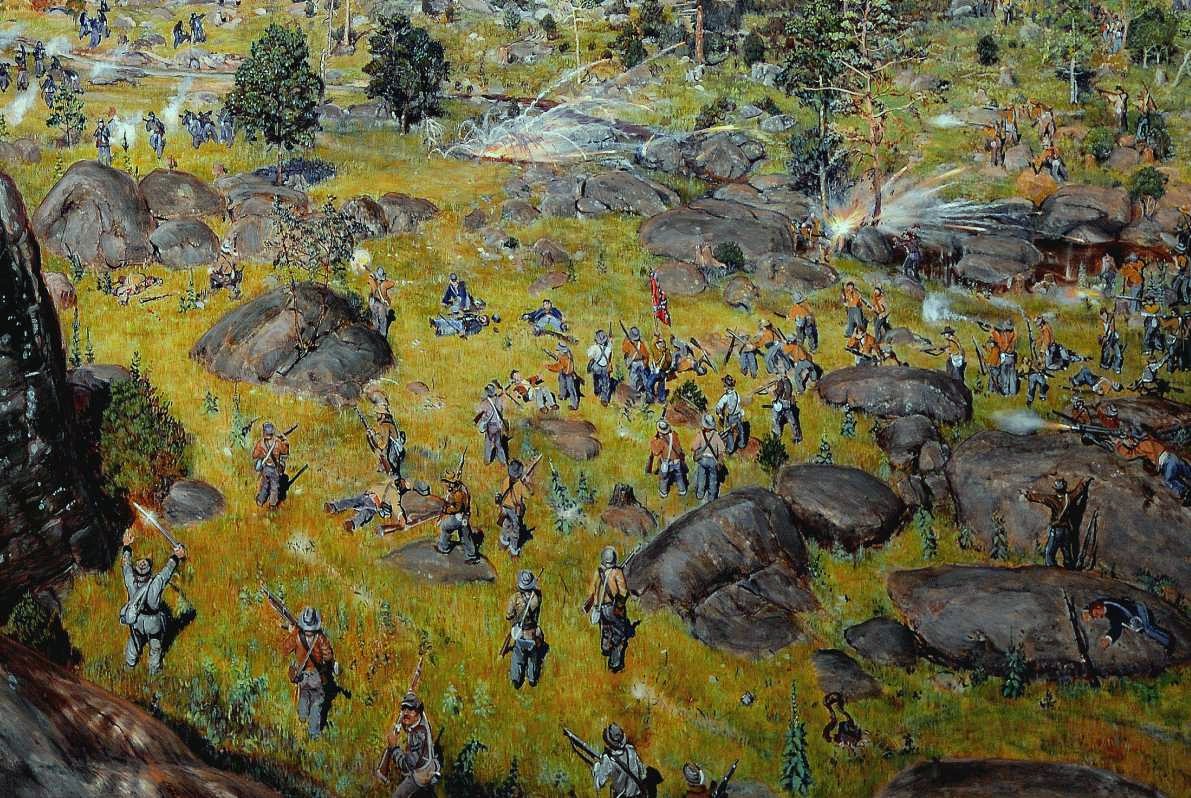 Gettysburg, Civil War Art/ Battle of "The Devil's Den", "Slaughter Pen